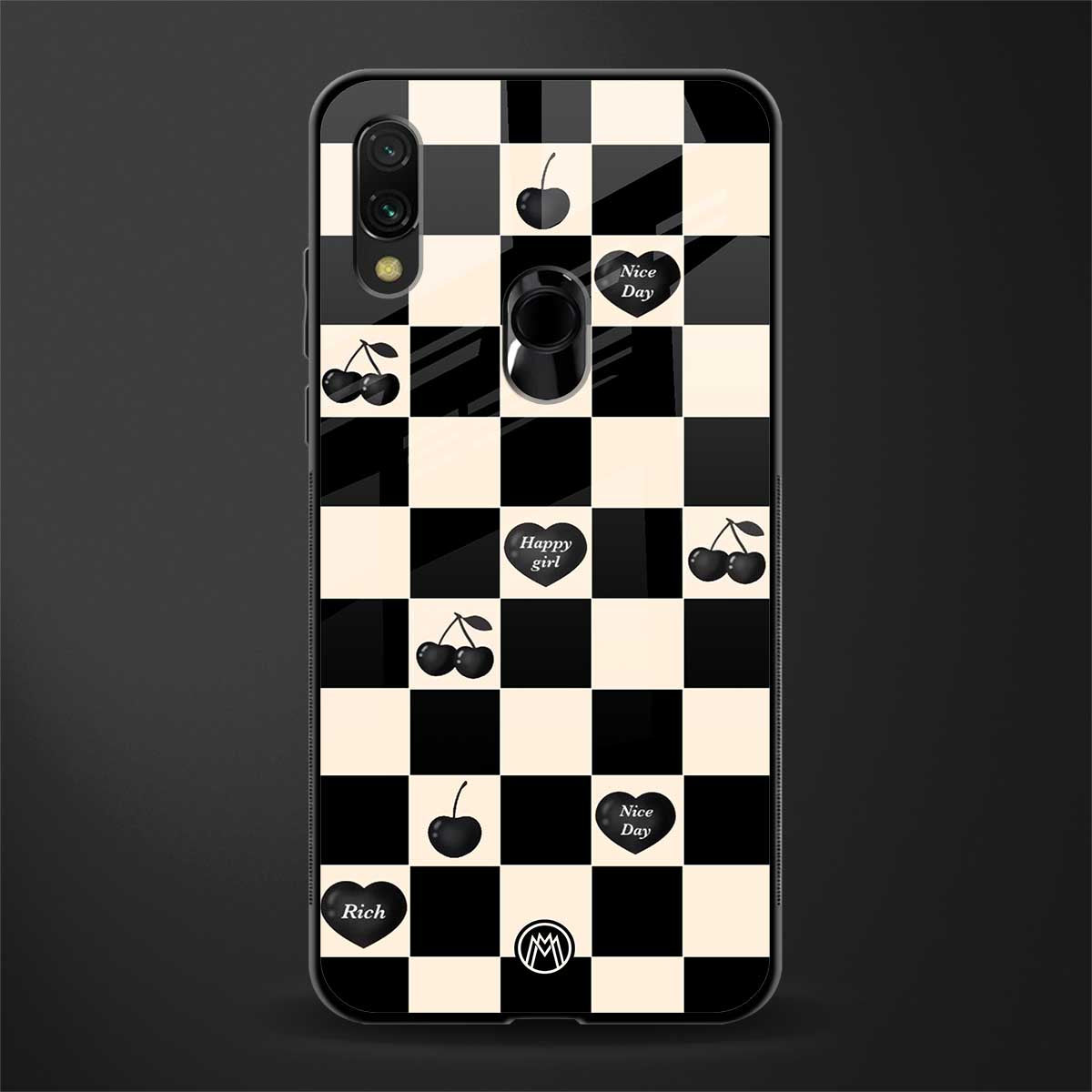 black cherries check pattern glass case for redmi note 7s image