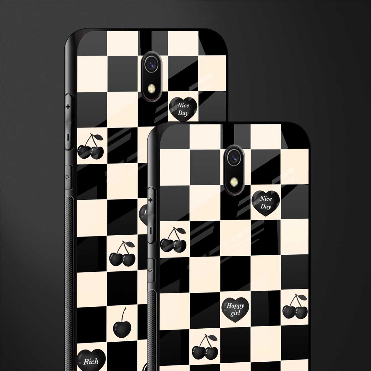 black cherries check pattern glass case for redmi 8a image-2