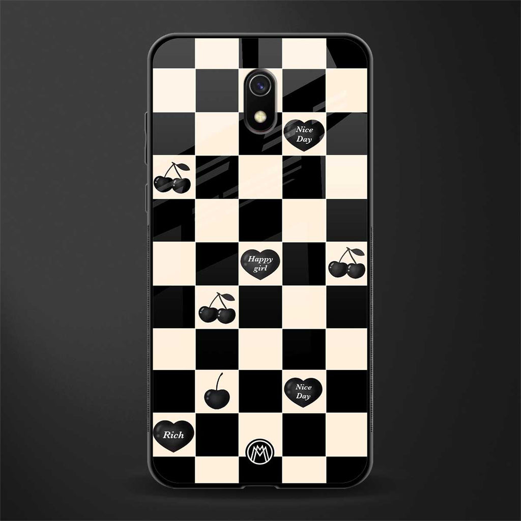 black cherries check pattern glass case for redmi 8a image
