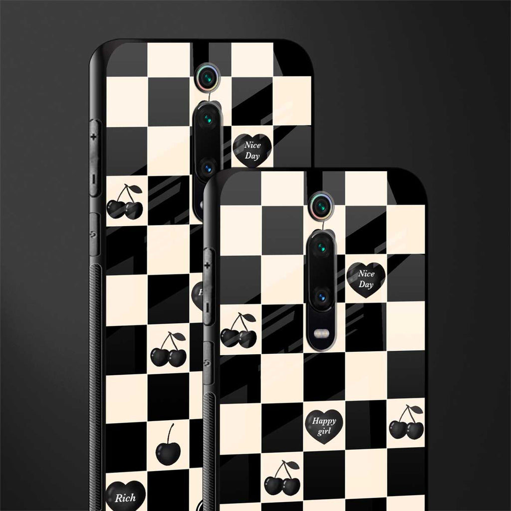 black cherries check pattern glass case for redmi k20 pro image-2