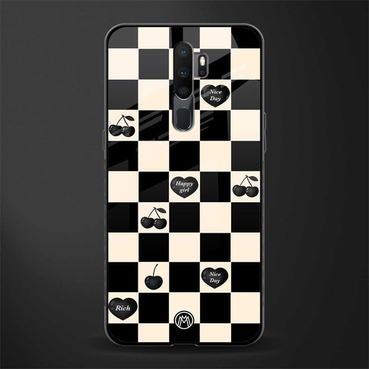 black cherries check pattern glass case for oppo a9 2020 image