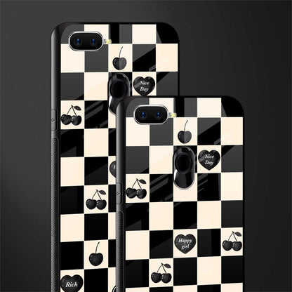 black cherries check pattern glass case for oppo a7 image-2
