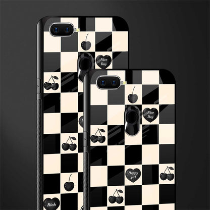 black cherries check pattern glass case for oppo a5s image-2