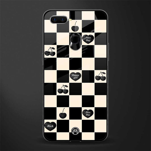 black cherries check pattern glass case for oppo a5s image