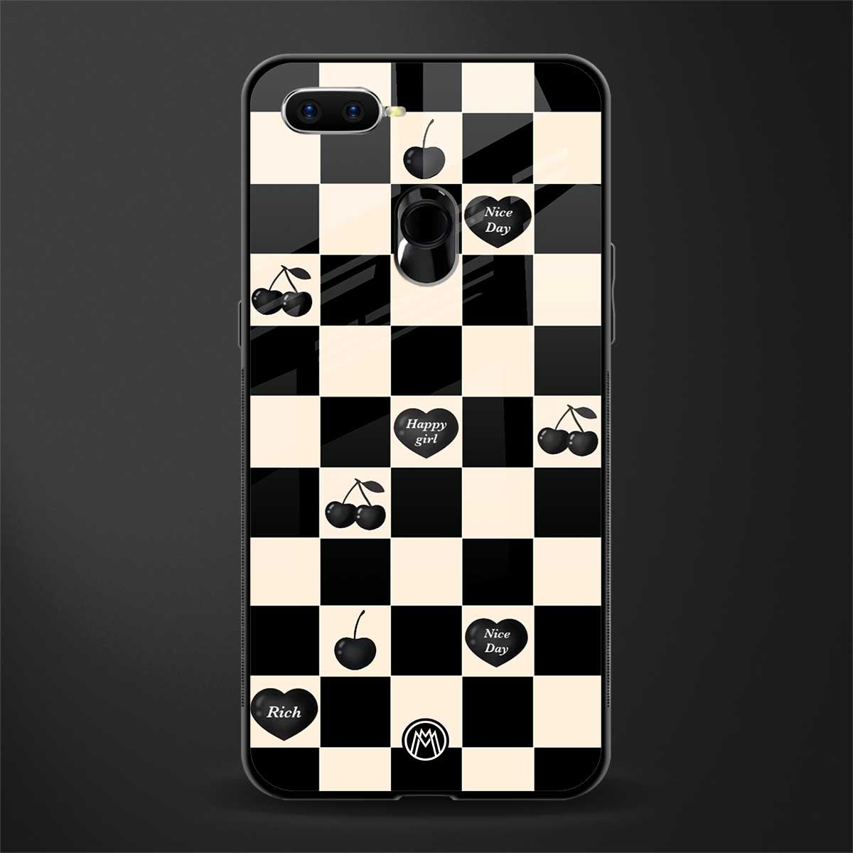 black cherries check pattern glass case for oppo a7 image