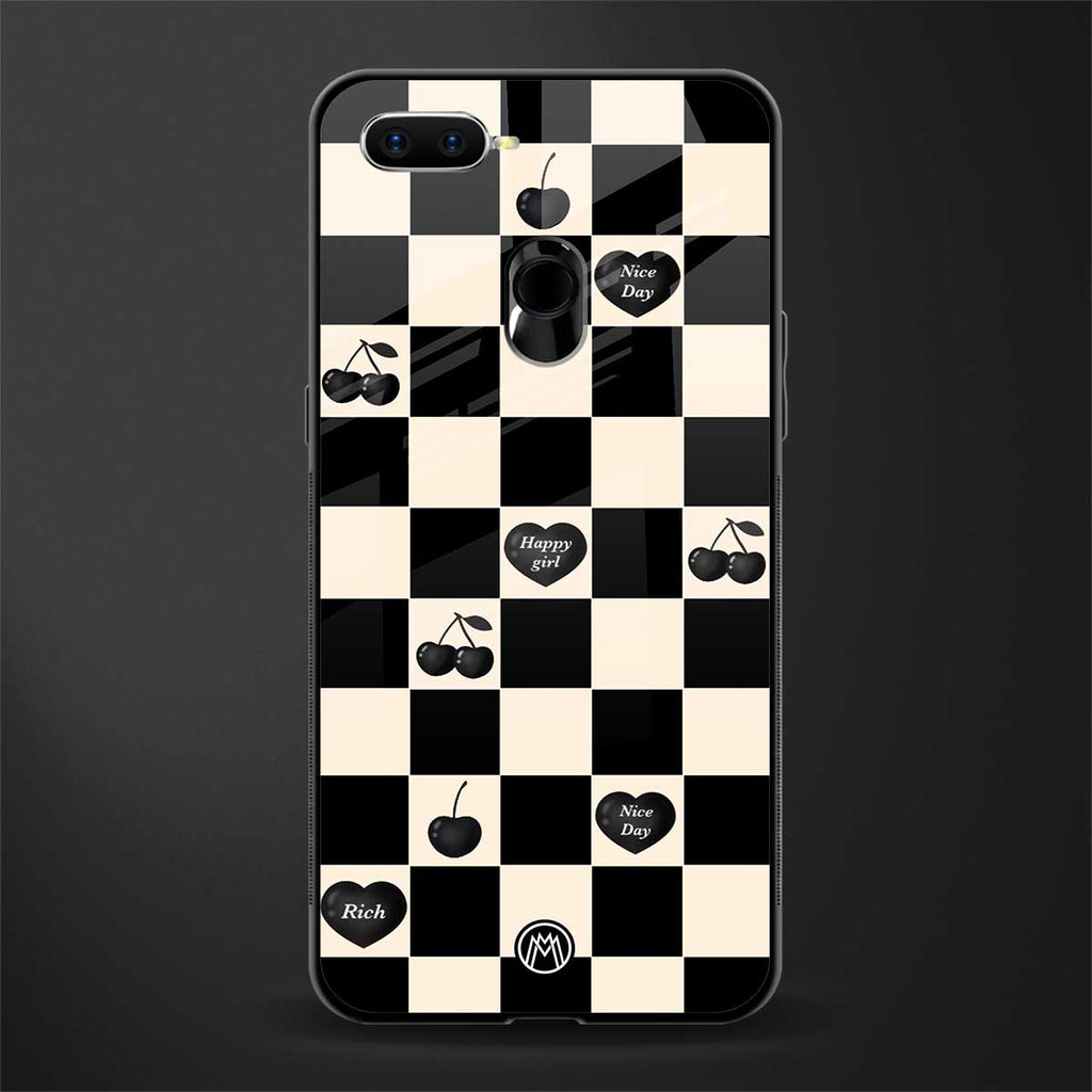 black cherries check pattern glass case for oppo a12 image