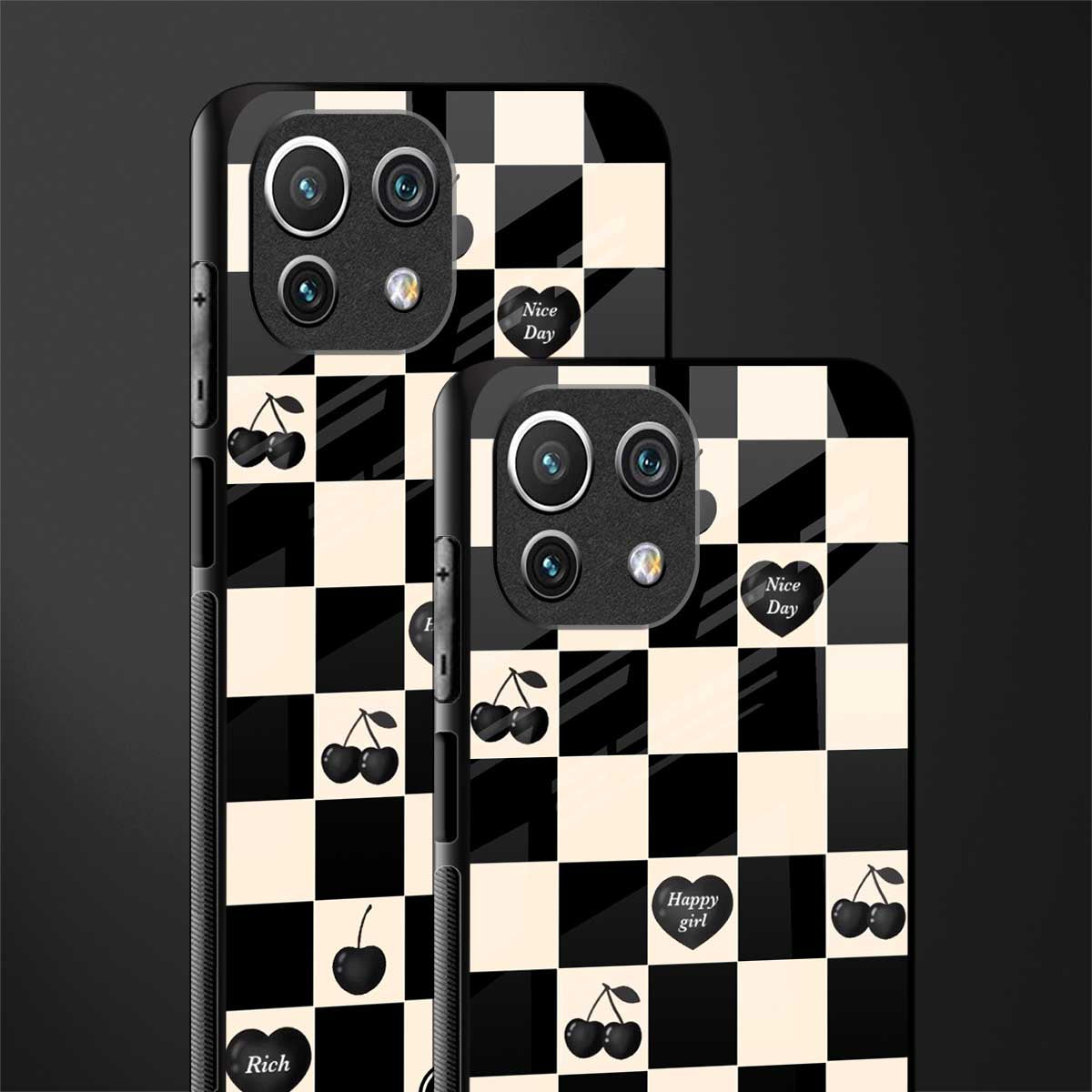 black cherries check pattern glass case for mi 11 lite image-2