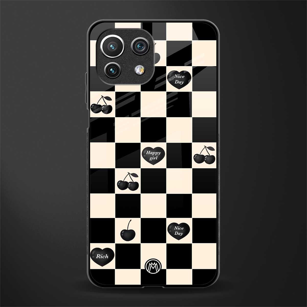 black cherries check pattern glass case for mi 11 lite image