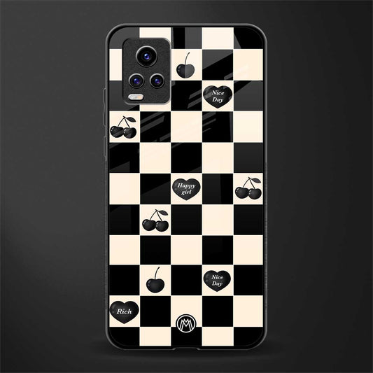black cherries check pattern back phone cover | glass case for vivo y73