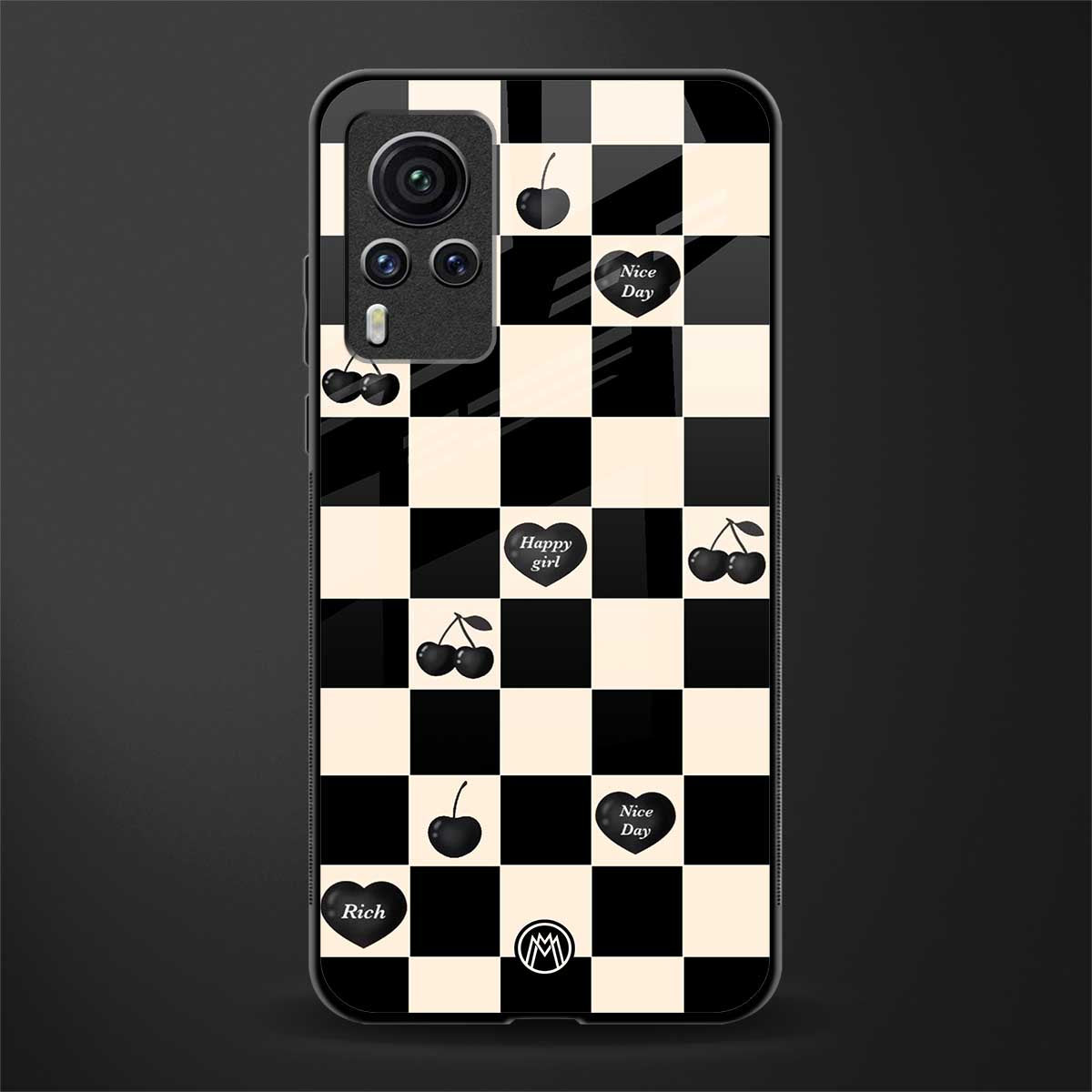 black cherries check pattern glass case for vivo x60 pro image