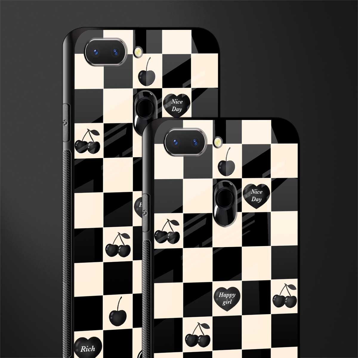 black cherries check pattern glass case for oppo a5 image-2