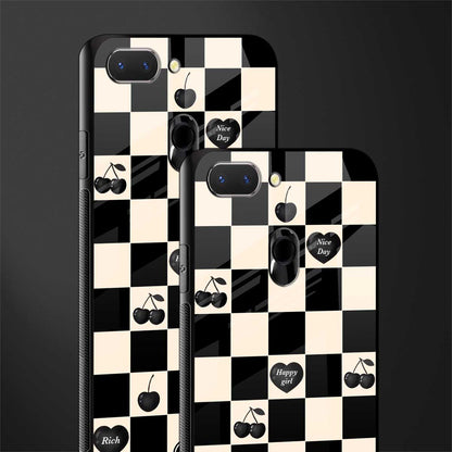 black cherries check pattern glass case for oppo a5 image-2