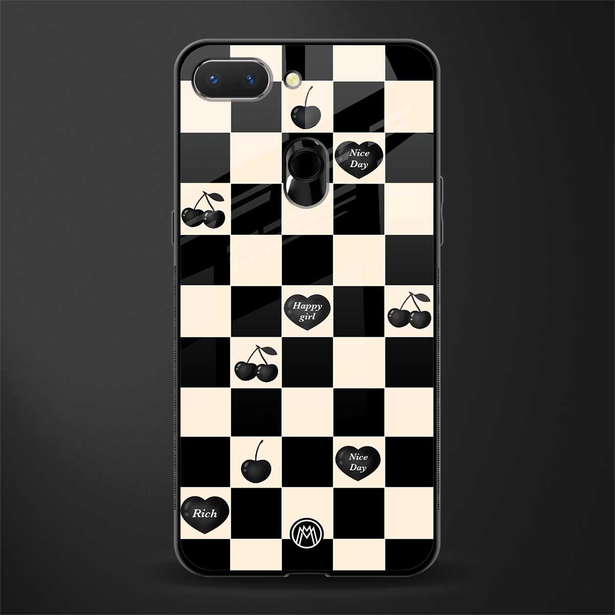 black cherries check pattern glass case for oppo a5 image