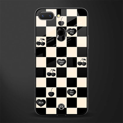 black cherries check pattern glass case for oppo a5 image