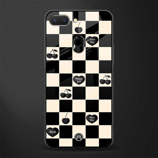 black cherries check pattern glass case for oppo a5 image