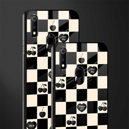 black cherries check pattern glass case for realme 3 pro image-2