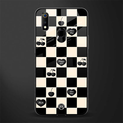 black cherries check pattern glass case for realme 3 pro image