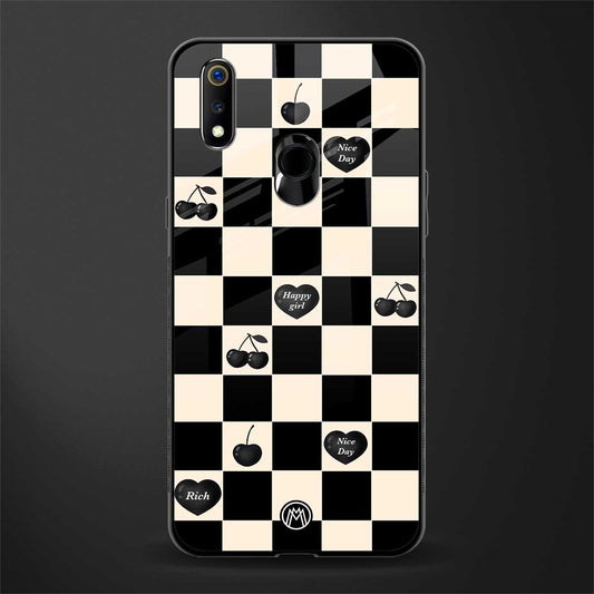 black cherries check pattern glass case for realme 3i image