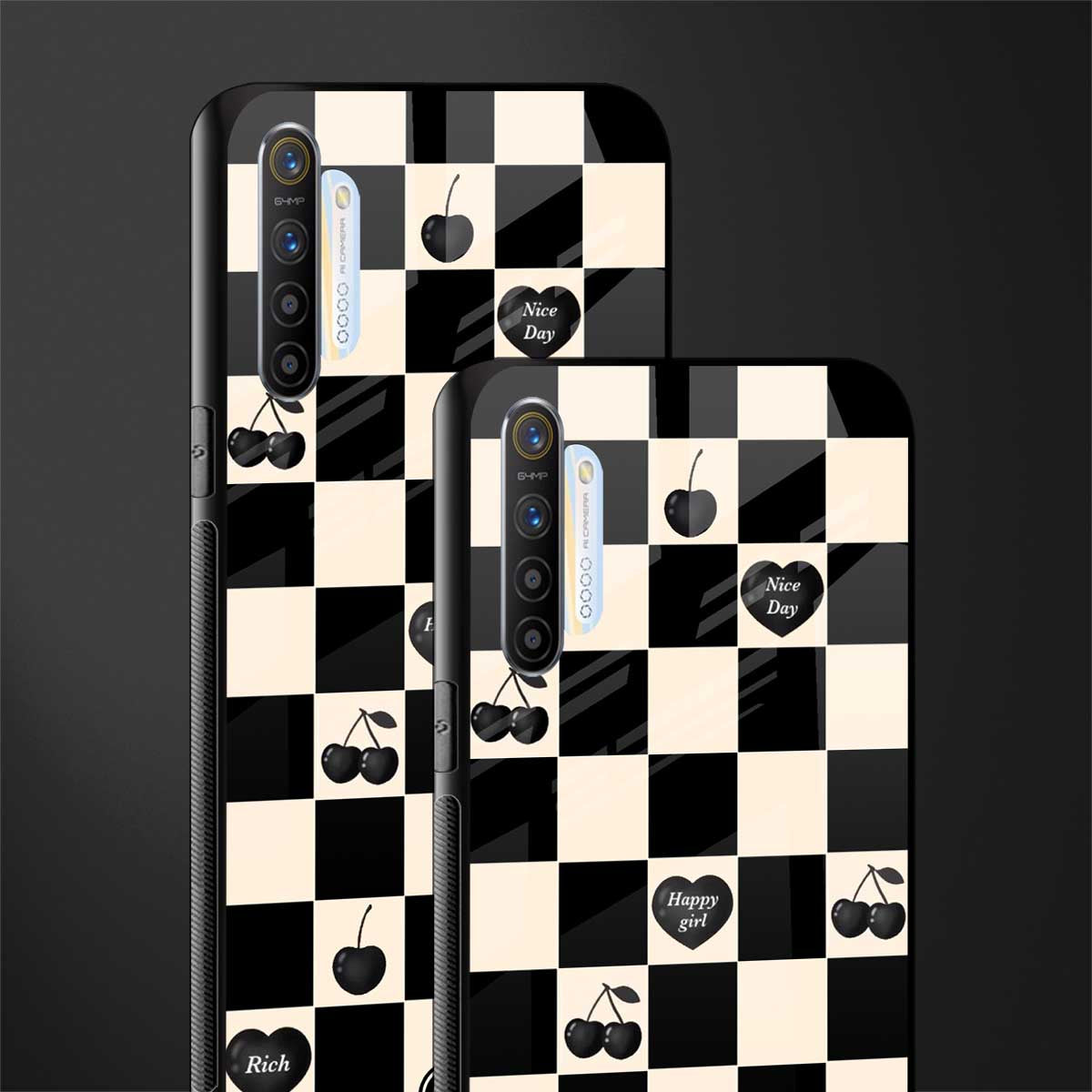 black cherries check pattern glass case for realme xt image-2