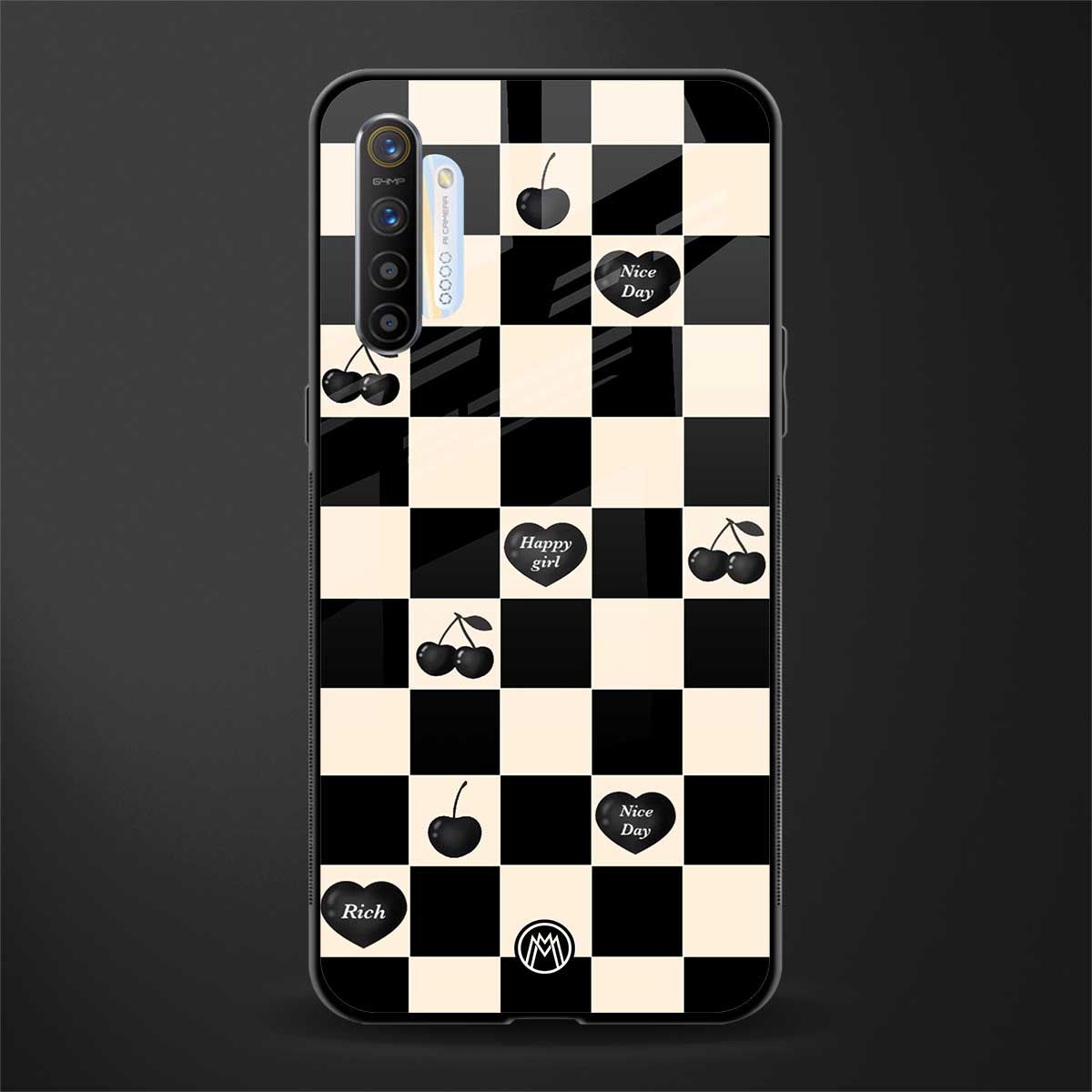 black cherries check pattern glass case for realme xt image