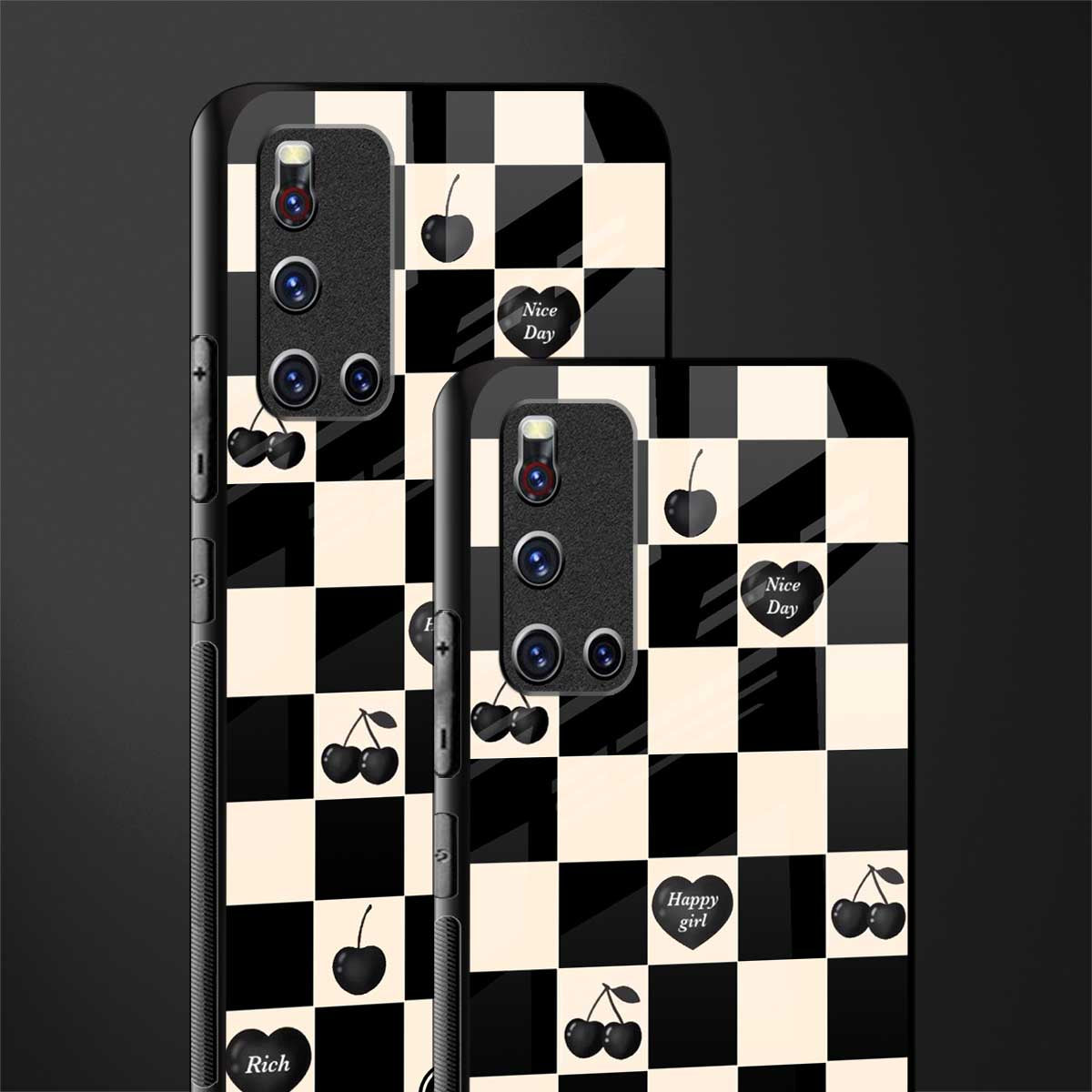 black cherries check pattern glass case for vivo v19 image-2