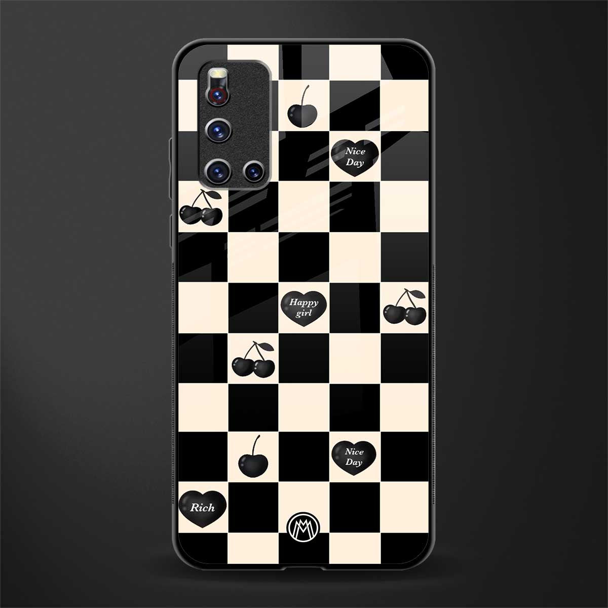 black cherries check pattern glass case for vivo v19 image