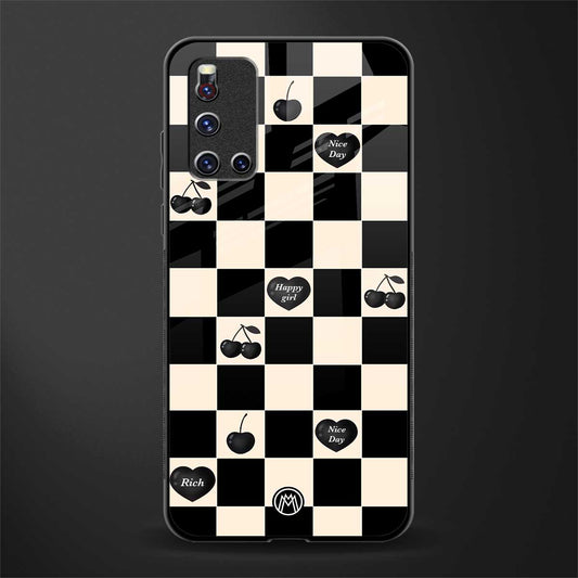 black cherries check pattern glass case for vivo v19 image