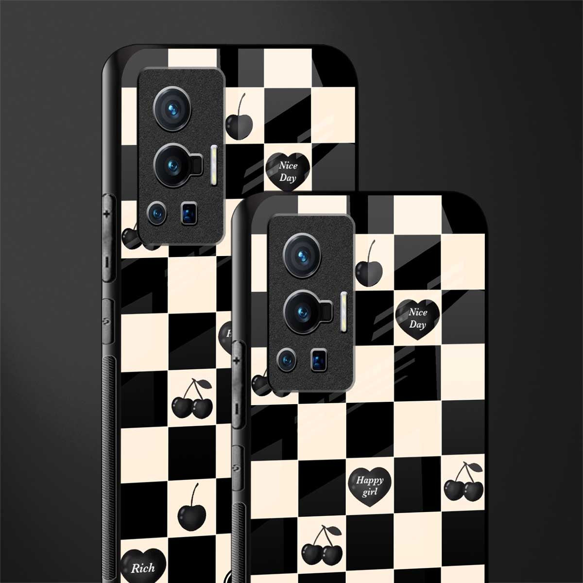 black cherries check pattern glass case for vivo x70 pro image-2