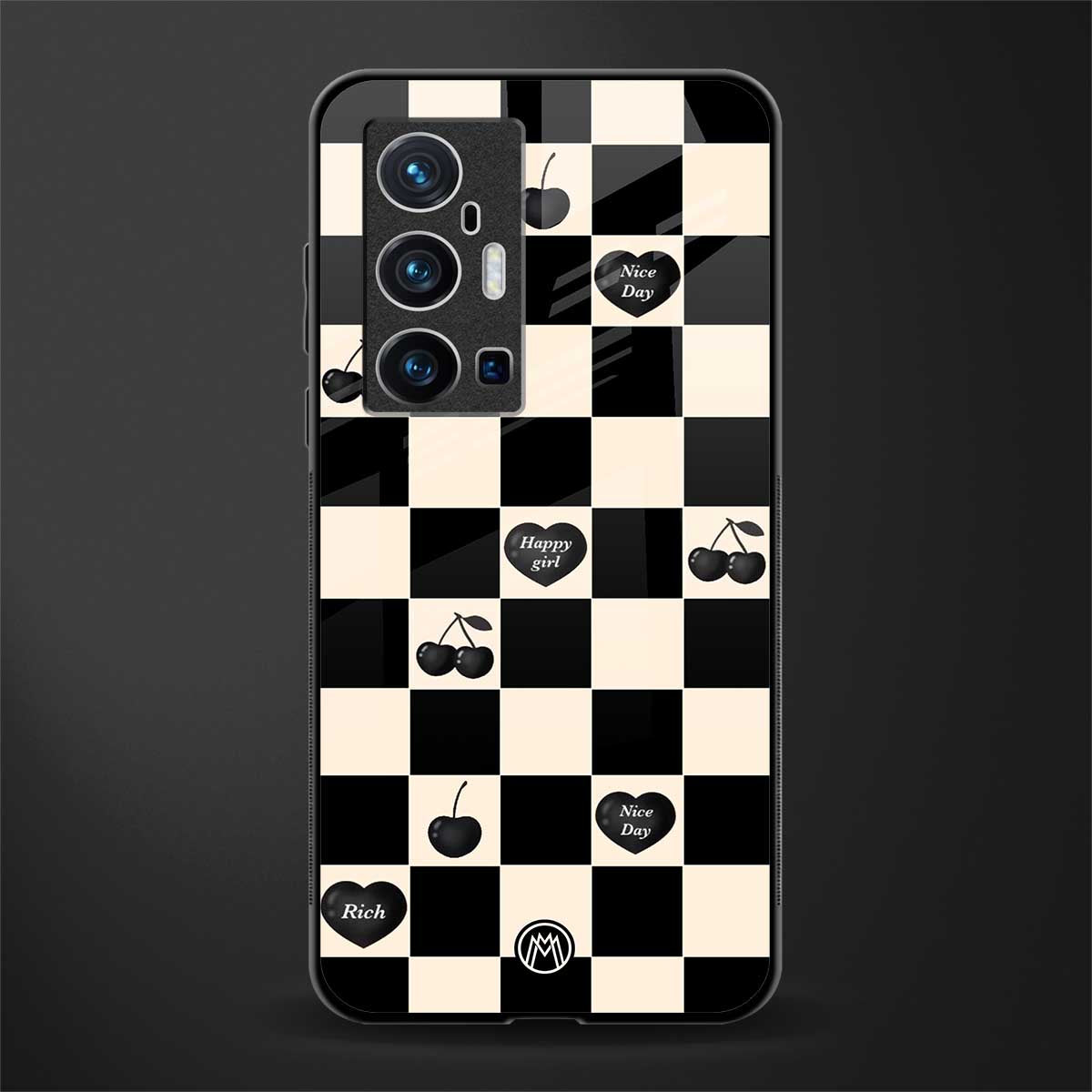 black cherries check pattern glass case for vivo x70 pro plus image