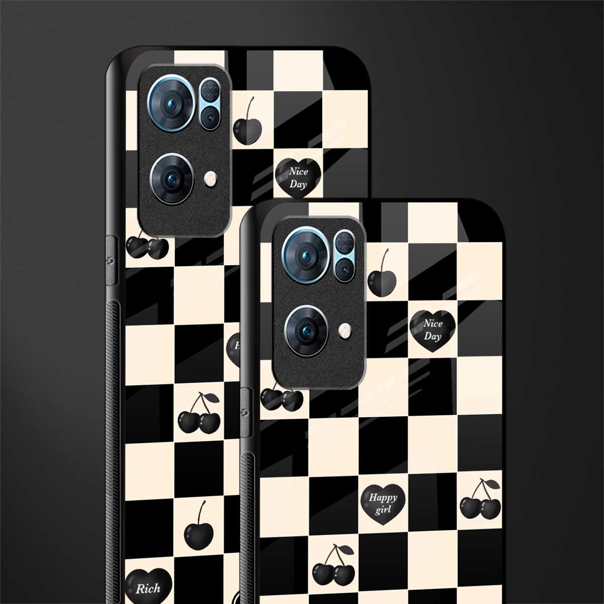 black cherries check pattern glass case for oppo reno7 pro 5g image-2