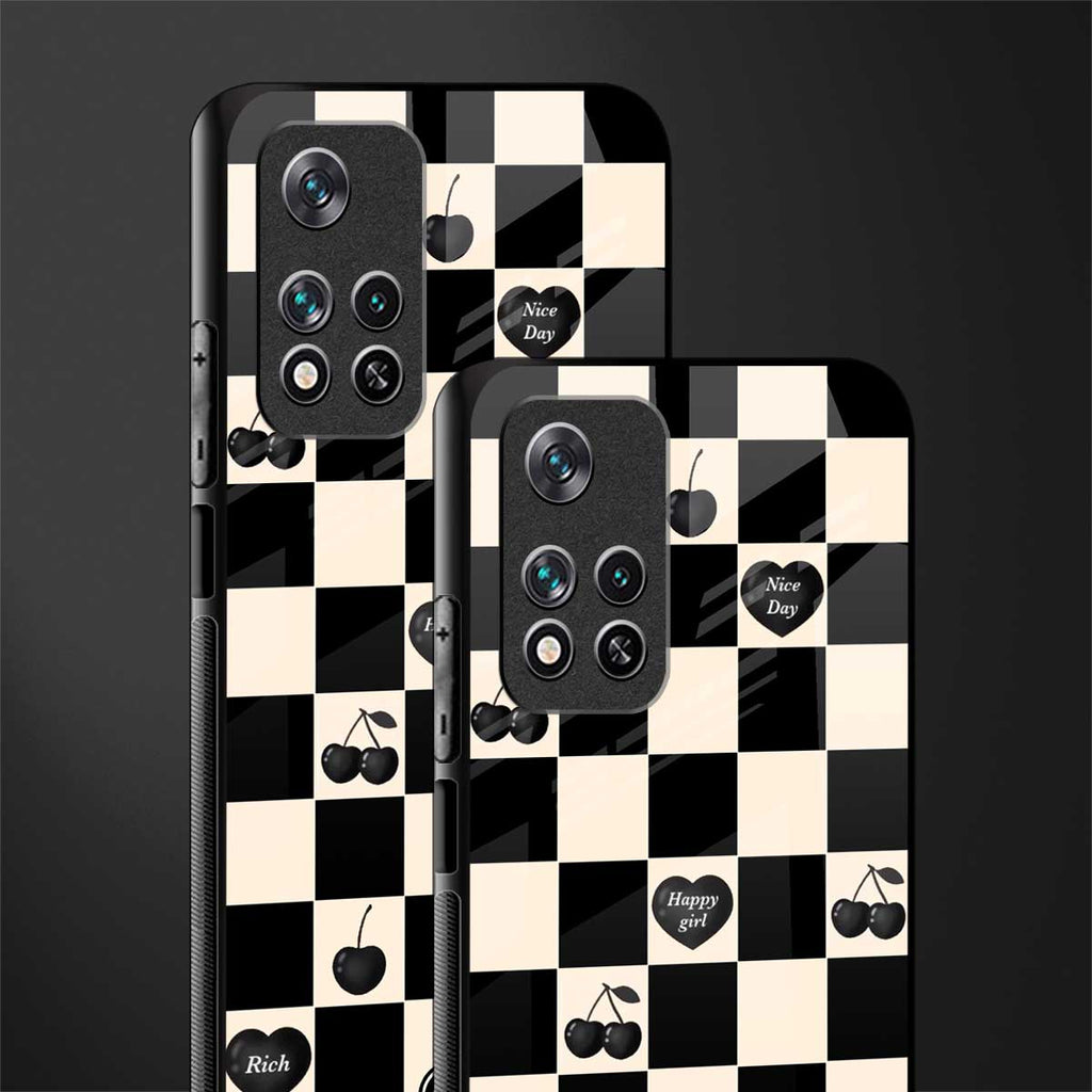 black cherries check pattern glass case for xiaomi 11i 5g image-2