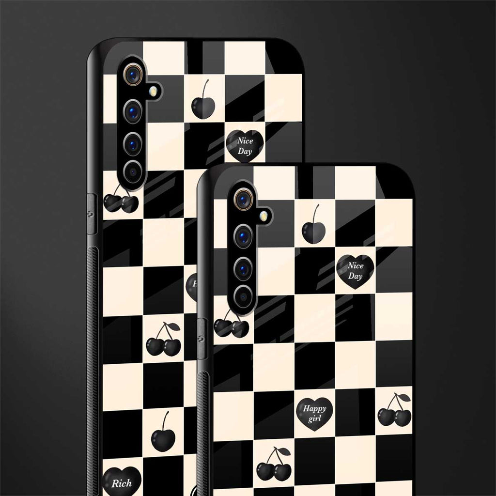 black cherries check pattern glass case for realme x50 pro image-2