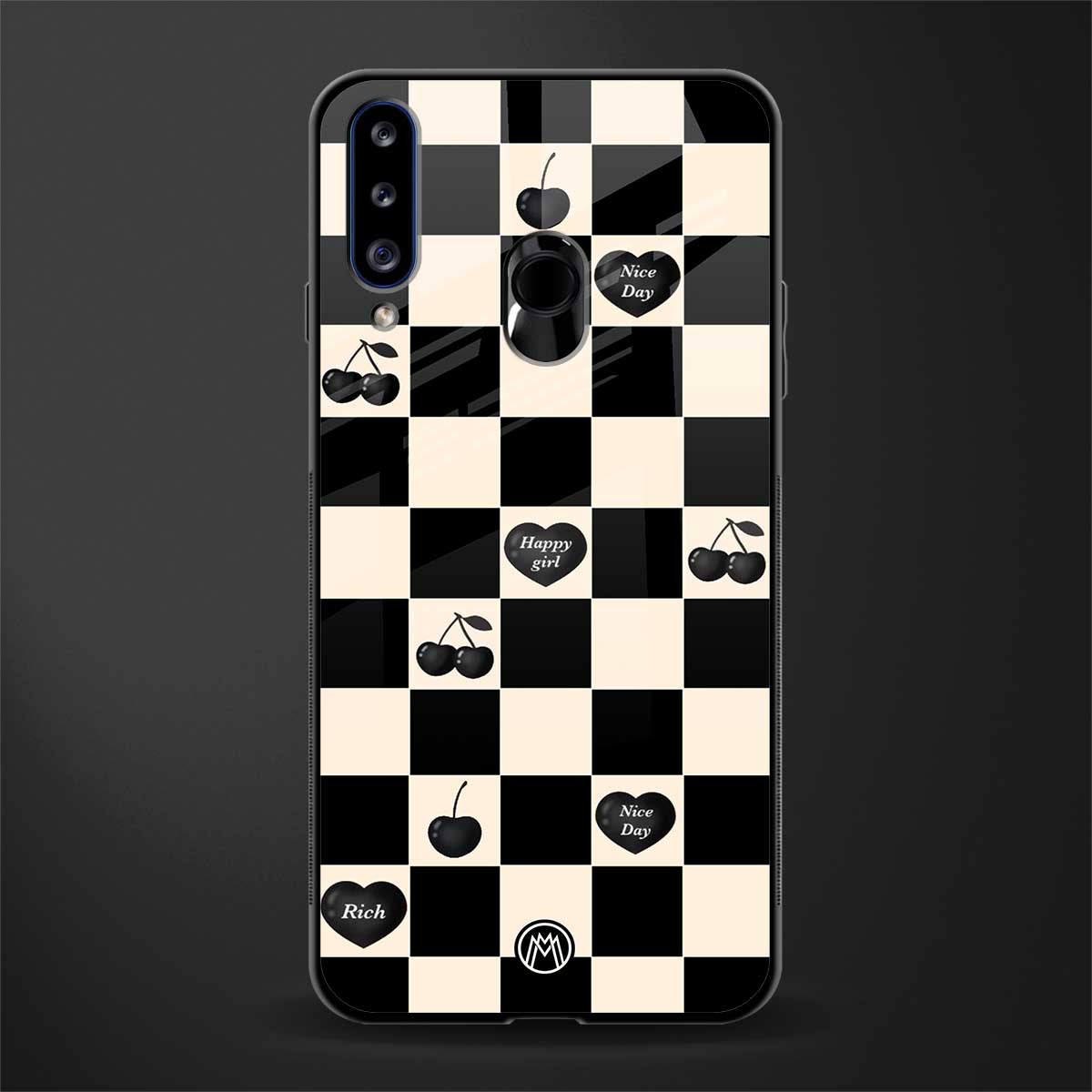 black cherries check pattern glass case for samsung galaxy a20s image
