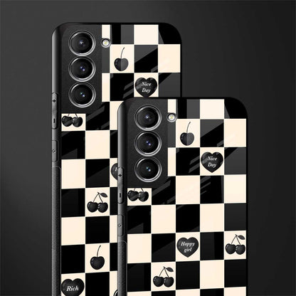 black cherries check pattern glass case for samsung galaxy s22 5g image-2