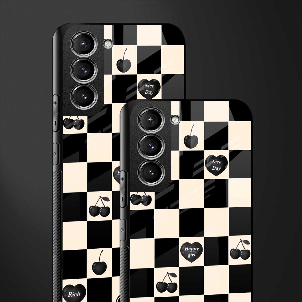 black cherries check pattern glass case for samsung galaxy s21 fe 5g image-2