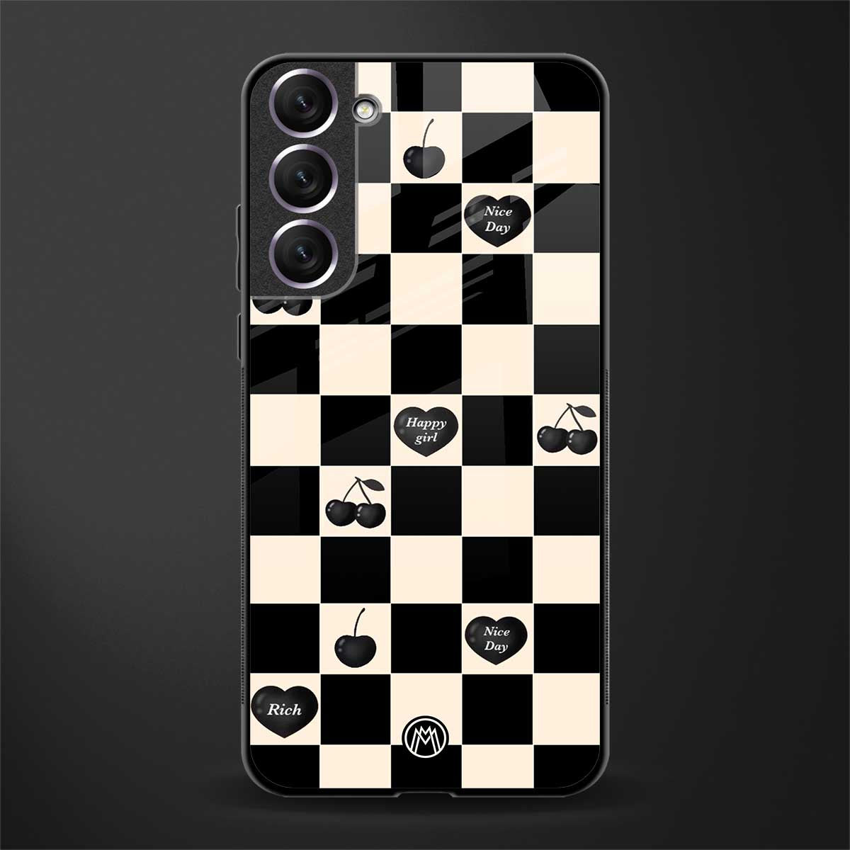 black cherries check pattern glass case for samsung galaxy s21 image
