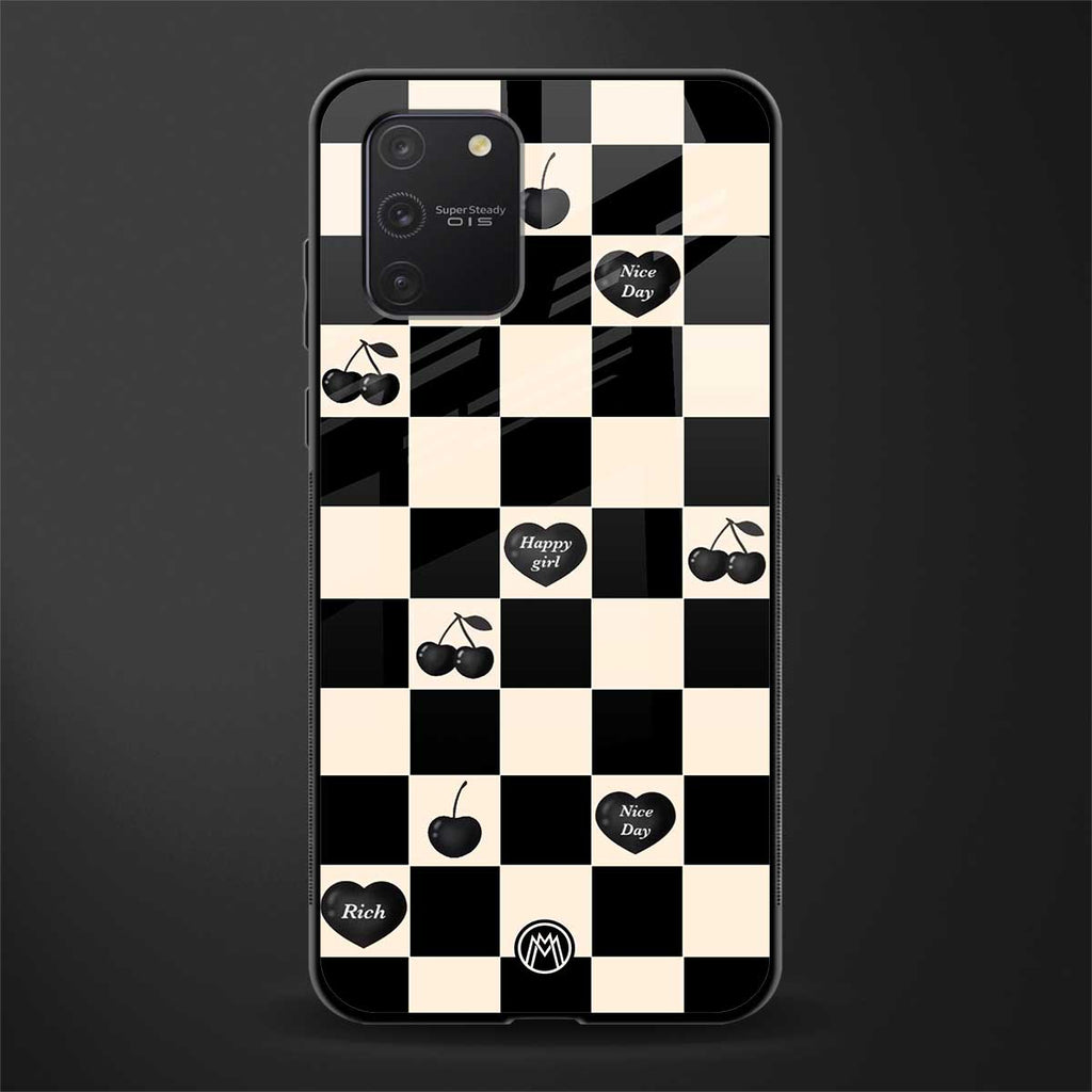 black cherries check pattern glass case for samsung galaxy s10 lite image