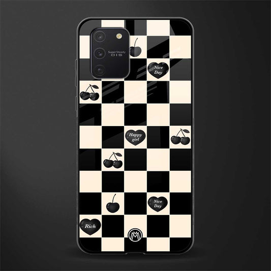 black cherries check pattern glass case for samsung galaxy a91 image
