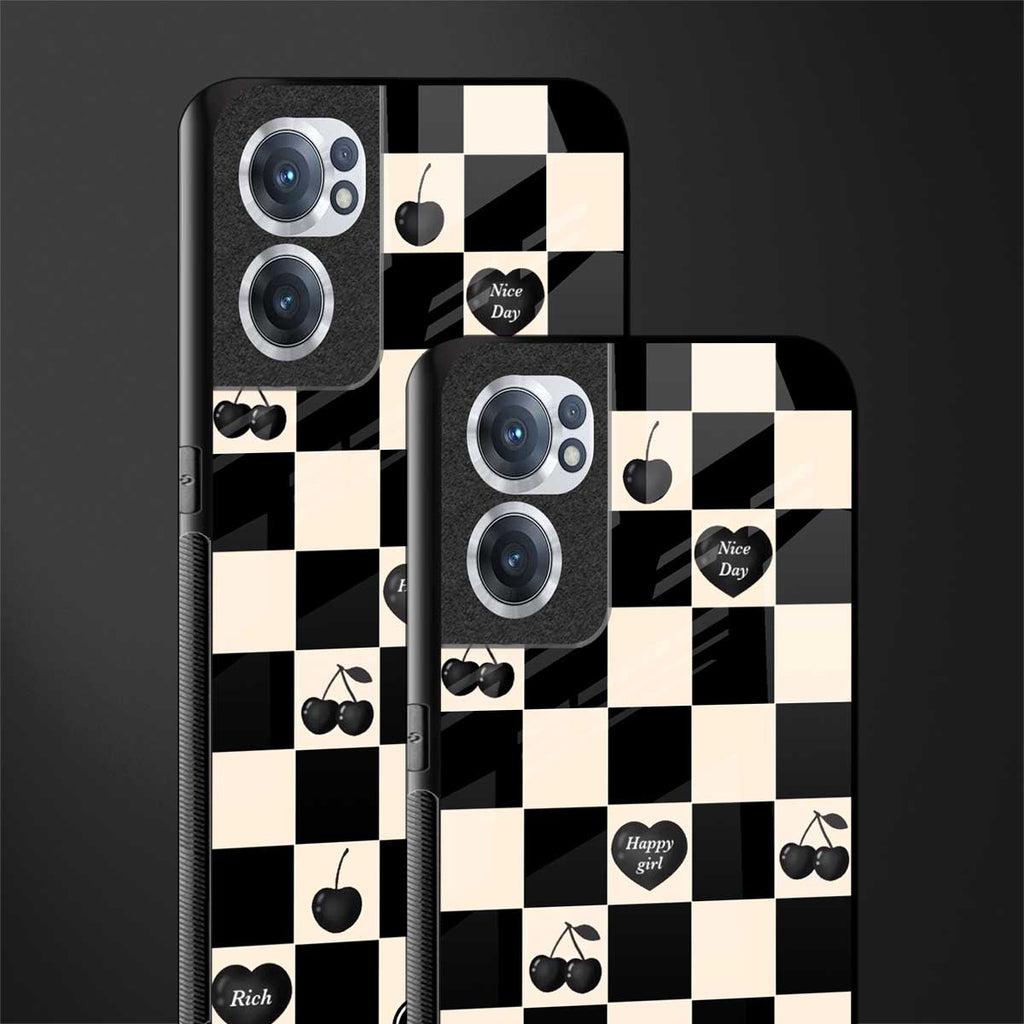 black cherries check pattern glass case for oneplus nord ce 2 5g image-2