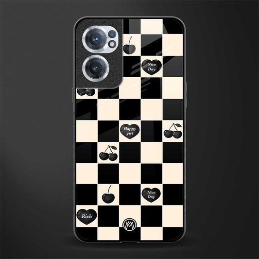 black cherries check pattern glass case for oneplus nord ce 2 5g image