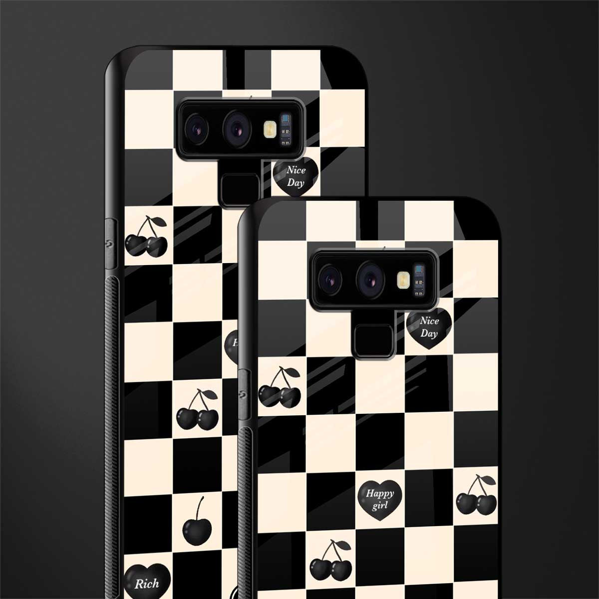 black cherries check pattern glass case for samsung galaxy note 9 image-2