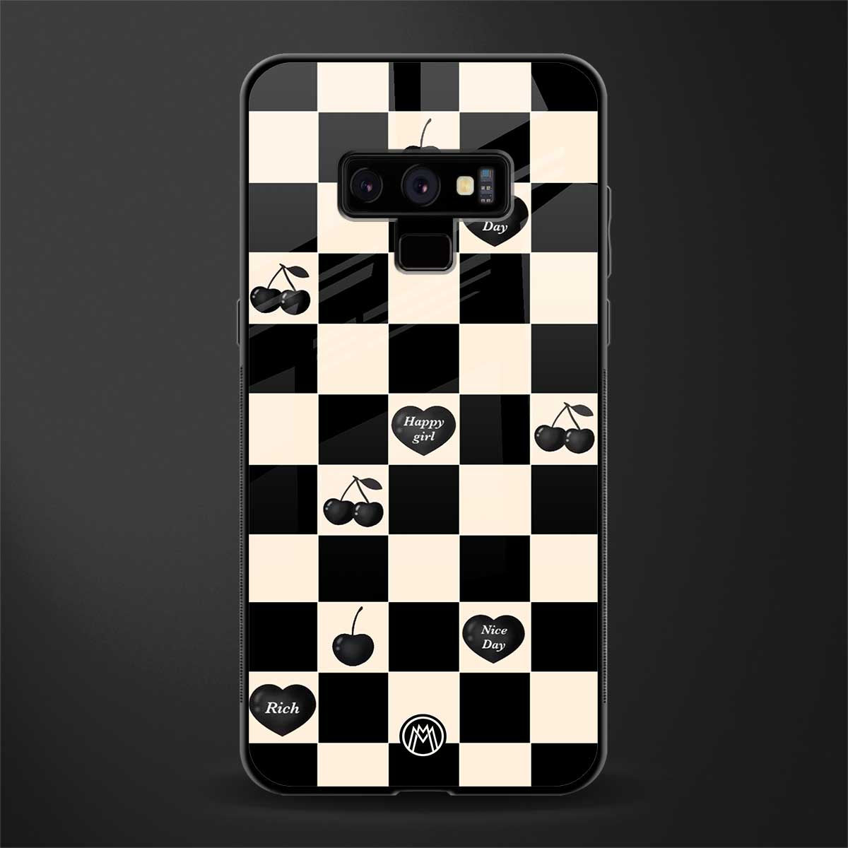 black cherries check pattern glass case for samsung galaxy note 9 image