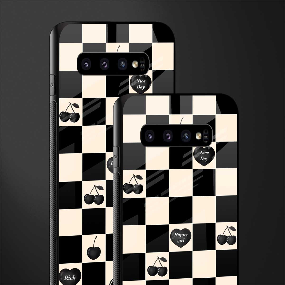 black cherries check pattern glass case for samsung galaxy s10 image-2