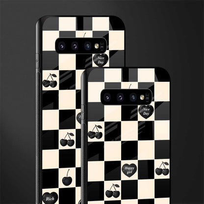 black cherries check pattern glass case for samsung galaxy s10 plus image-2