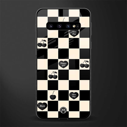 black cherries check pattern glass case for samsung galaxy s10 plus image