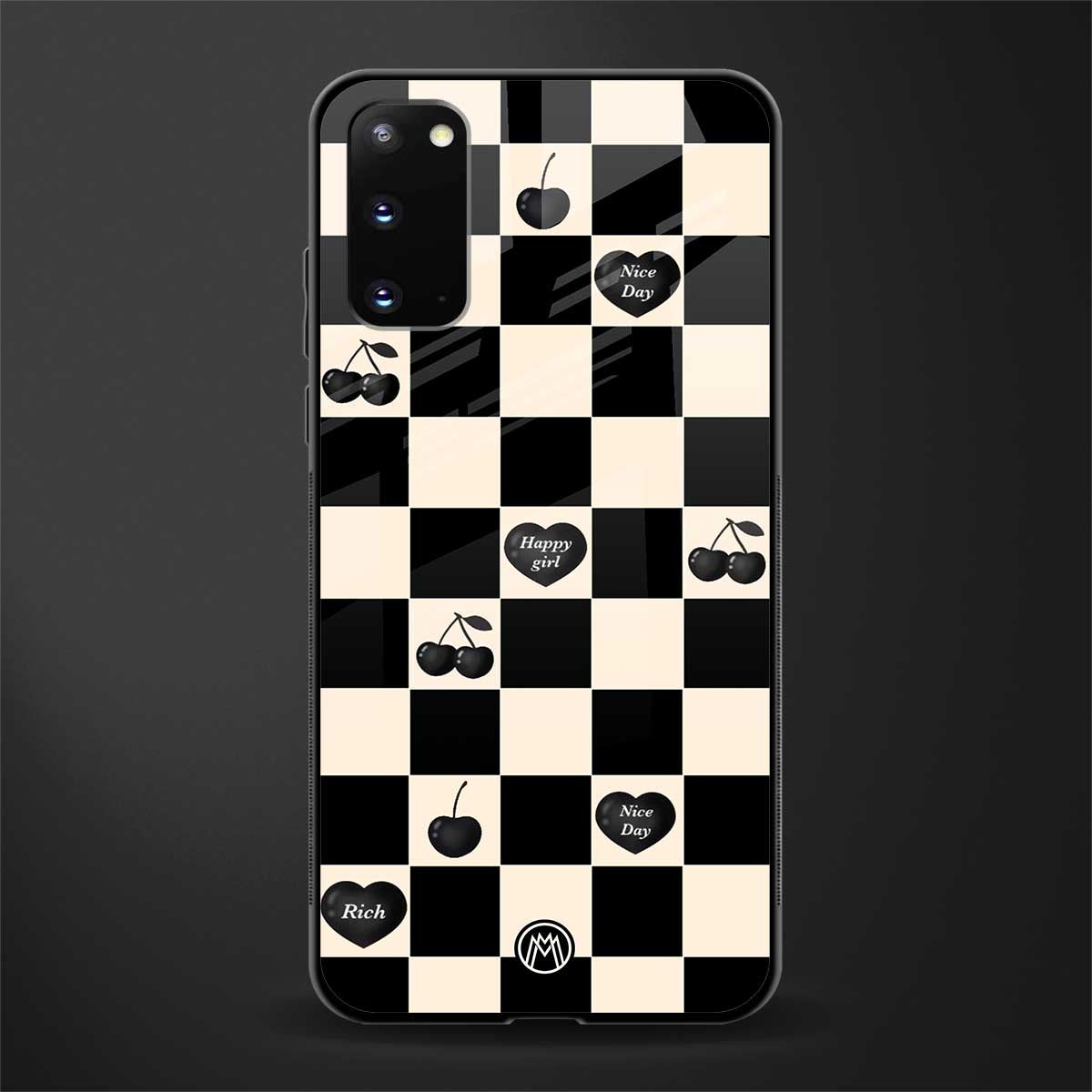 black cherries check pattern glass case for samsung galaxy s20 image