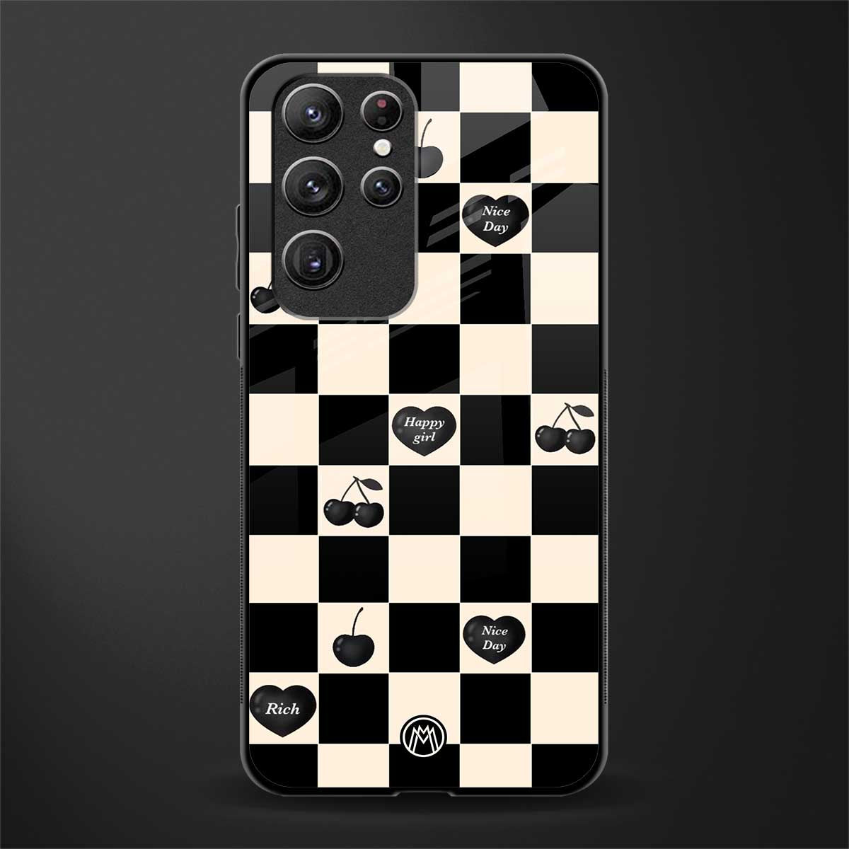 black cherries check pattern glass case for samsung galaxy s22 ultra 5g image