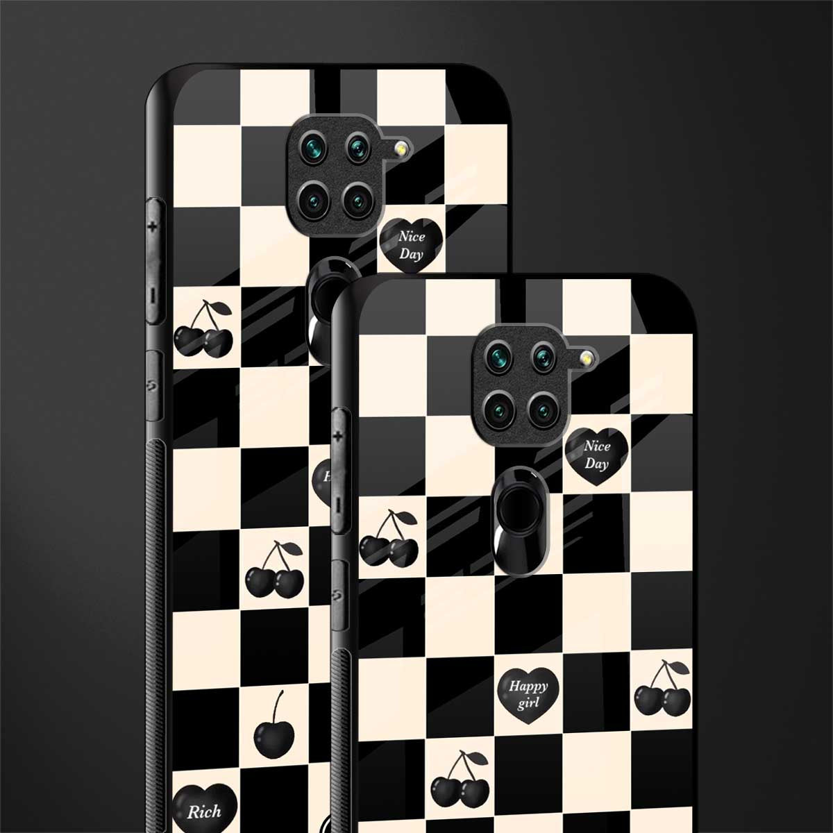 black cherries check pattern glass case for redmi note 9 image-2