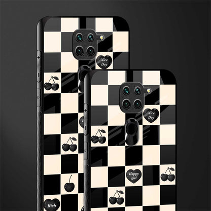 black cherries check pattern glass case for redmi note 9 image-2