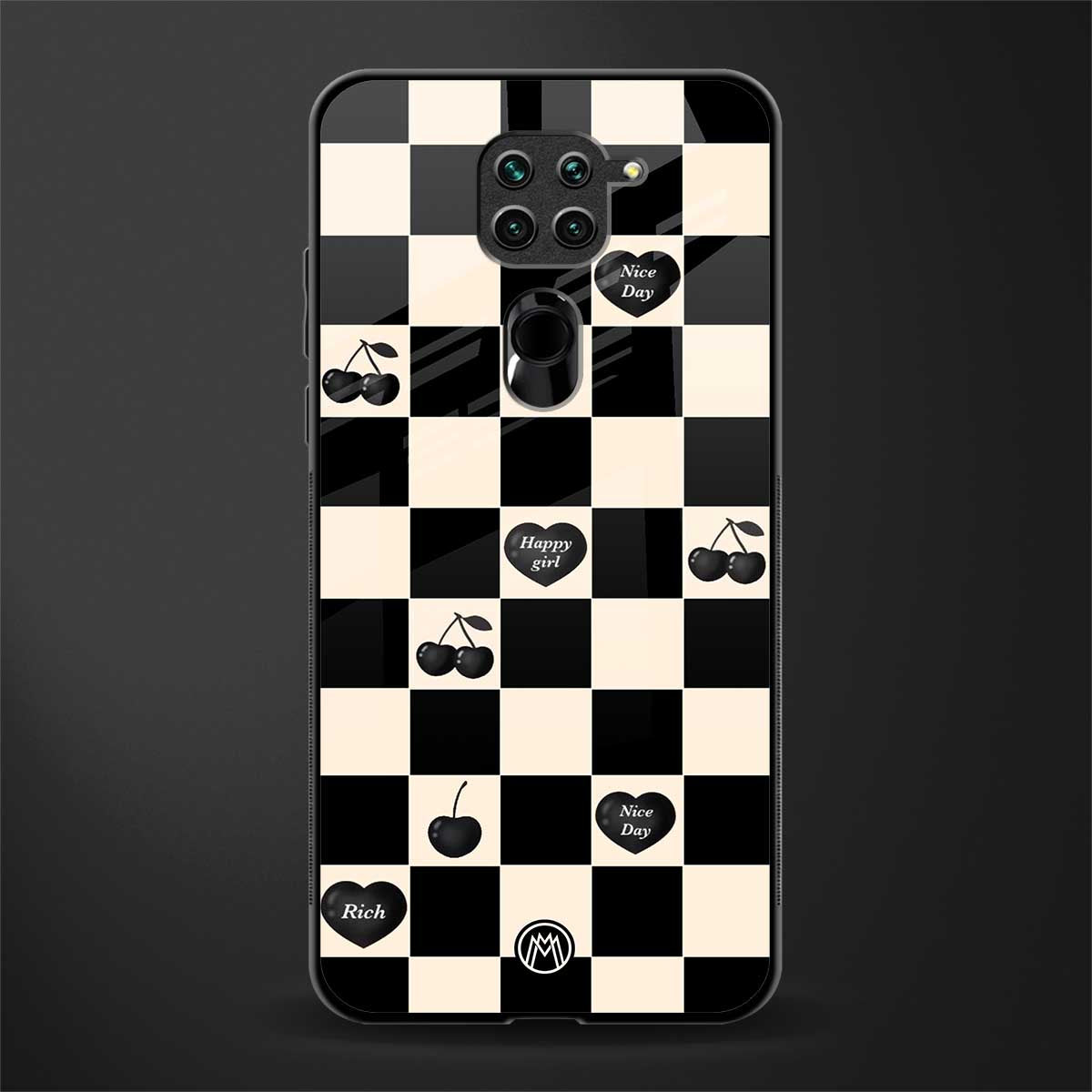 black cherries check pattern glass case for redmi note 9 image